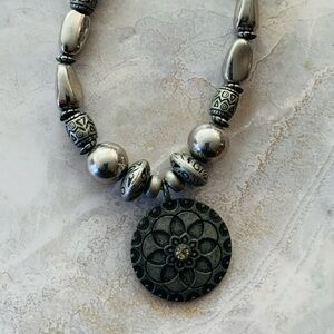 Vintage Tibetan Silver Beaded Medallion Necklace